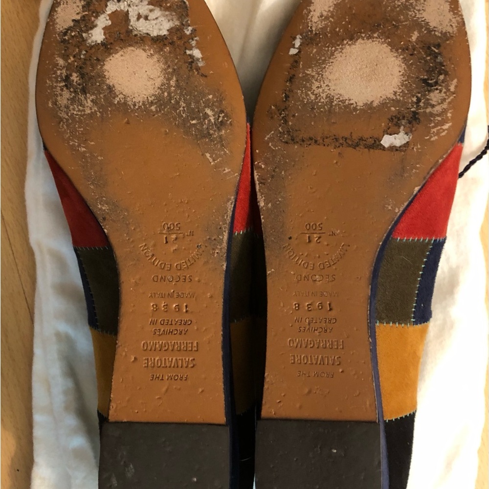 Ferragamo Multi-Color Patchwork Suede Wedge Oxfords - Women - Picture 6 of 6